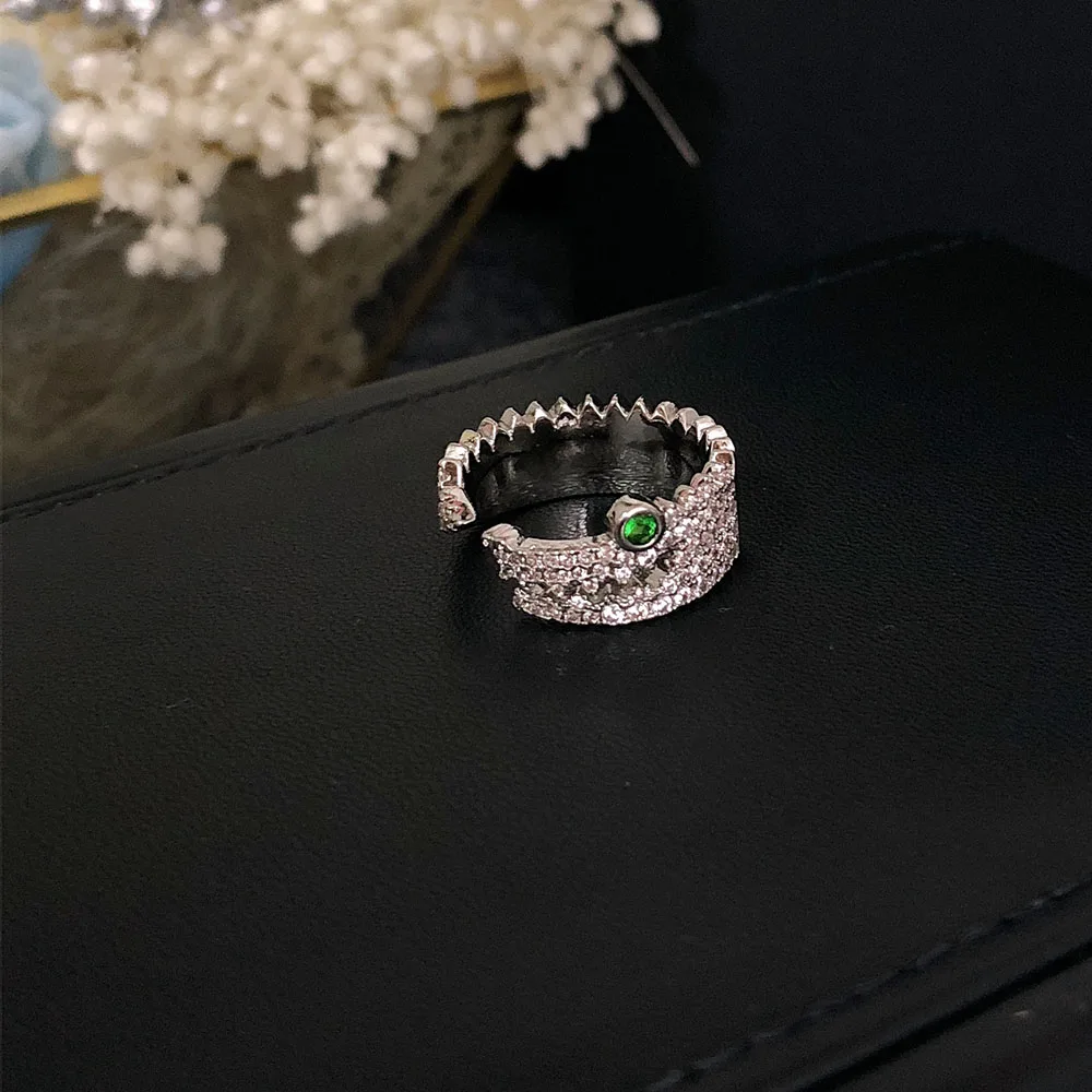 

S925 Silver Lovely Crocodile Open Ring Fashion Ball Party Female Ring French quality Mosaic crystal hot sales small crocodile AA