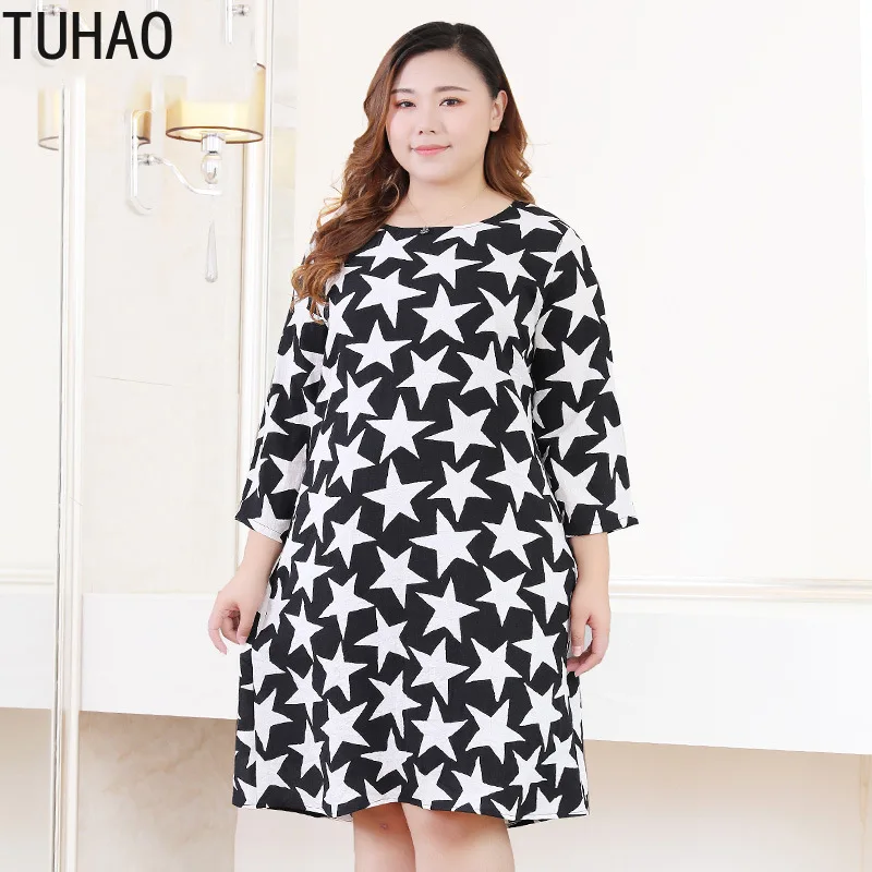 Женское винтажное платье TUHAO свободное офисное большого размера 10XL 8XL 9XL с принтом