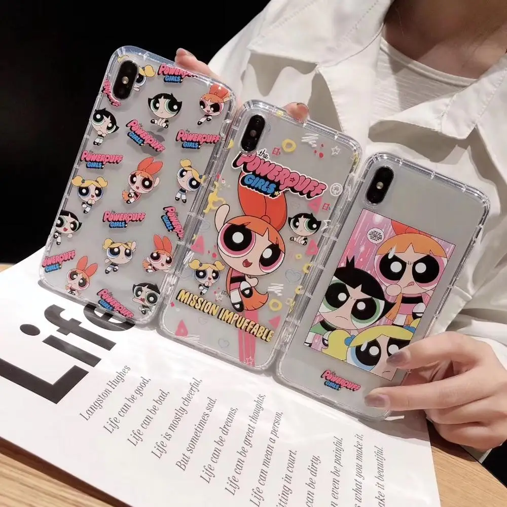 

Cute Powerpuff Girls Policemen INS Phone Case Cover For iPhone XS X Max Xr 8 7 6 s Plus Cartoon Candy Clear TPU Back Soft Fundas