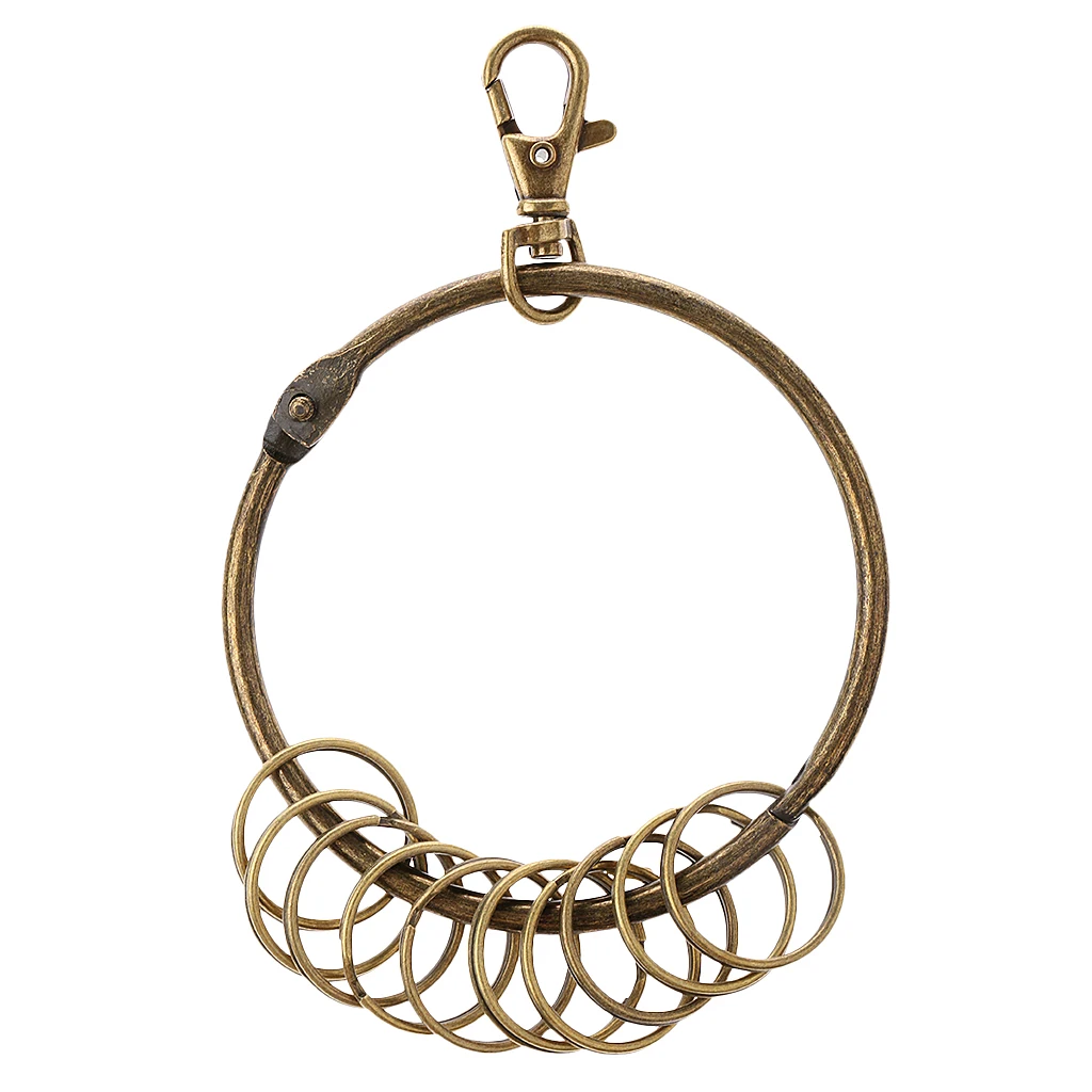 Vintage Key Rings Bronze Large Round Hoop Key Ring Organizer with Lobster Clasp Key Chains for Multiple Keys 8.5cm Diameter