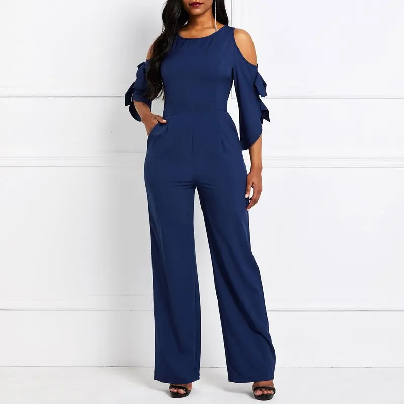 

Office Jumpsuit Women Sexy Off Shoulder Plus Size Elegant Wide Leg Pants African Fashion Long Jumpsuits Pocket Summer Overalls