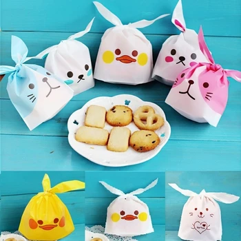 

Hot 10Pcs Cute Rabbit Ear Cookie Bags Gift Bags Candy Biscuits Duck Panda Snack Baking Package Wedding Party Favors Decor