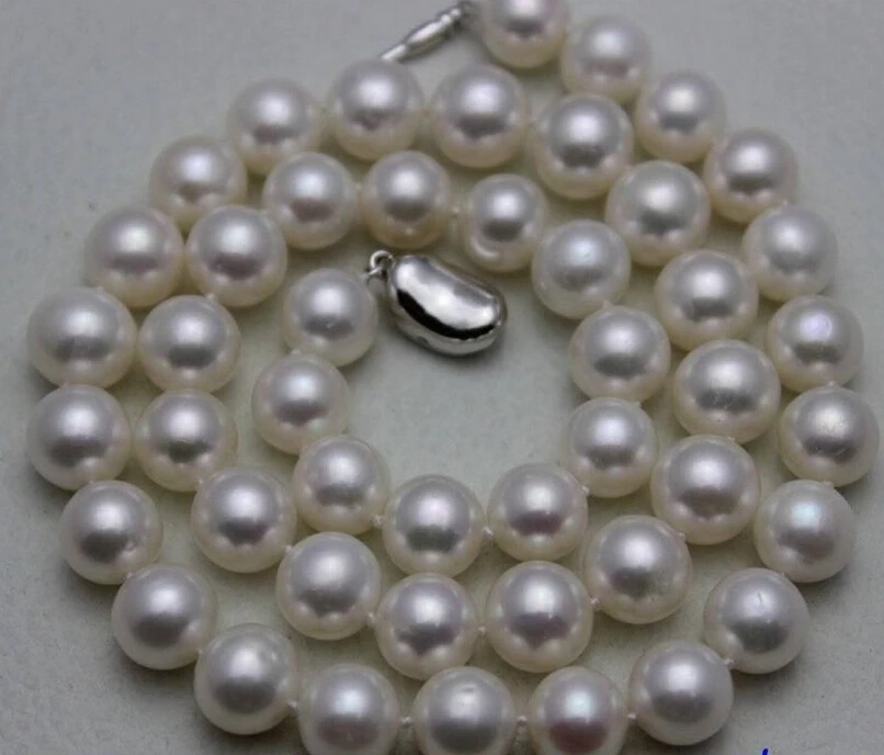 

bjc 0002100 High quality round white freshwater pearl necklace 9-10mm17.5INCH
