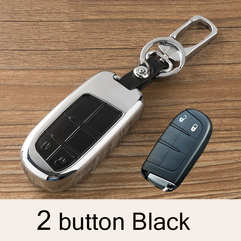 Цинковый сплав+ Кожаный Автомобильный ключ дистанционного покрытия чехол для Jeep Grand Cherokee SRT Renegade, Wrangler JK Compass Патриот автомобильный Стайлинг - Название цвета: 2 Button Black