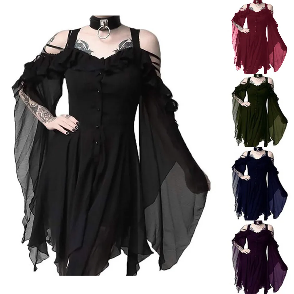 

YOUYEDIAN Women's Fashion Dark In Love Ruffle Sleeves Off Shoulder Gothic Midi Dress Women Off Shoulder Party Vestidos #5
