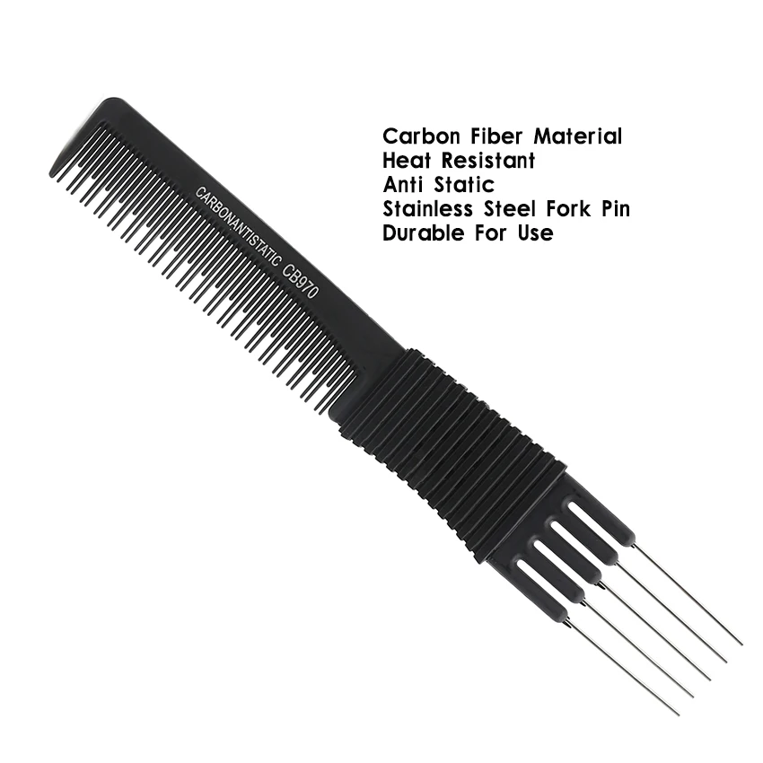 CestoMen углеродная Антистатическая расческа для волос, парикмахерская расческа для укладки, расческа-вилка, термостойкая металлическая расческа для волос