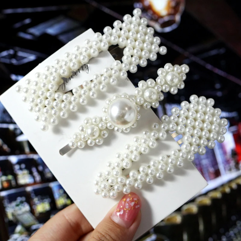 

MINHIN Fashion Handmade Pearl Hair Clips Gold Silver Color Snap Barrette Stick Hairpins Women Hair Styling Accessories