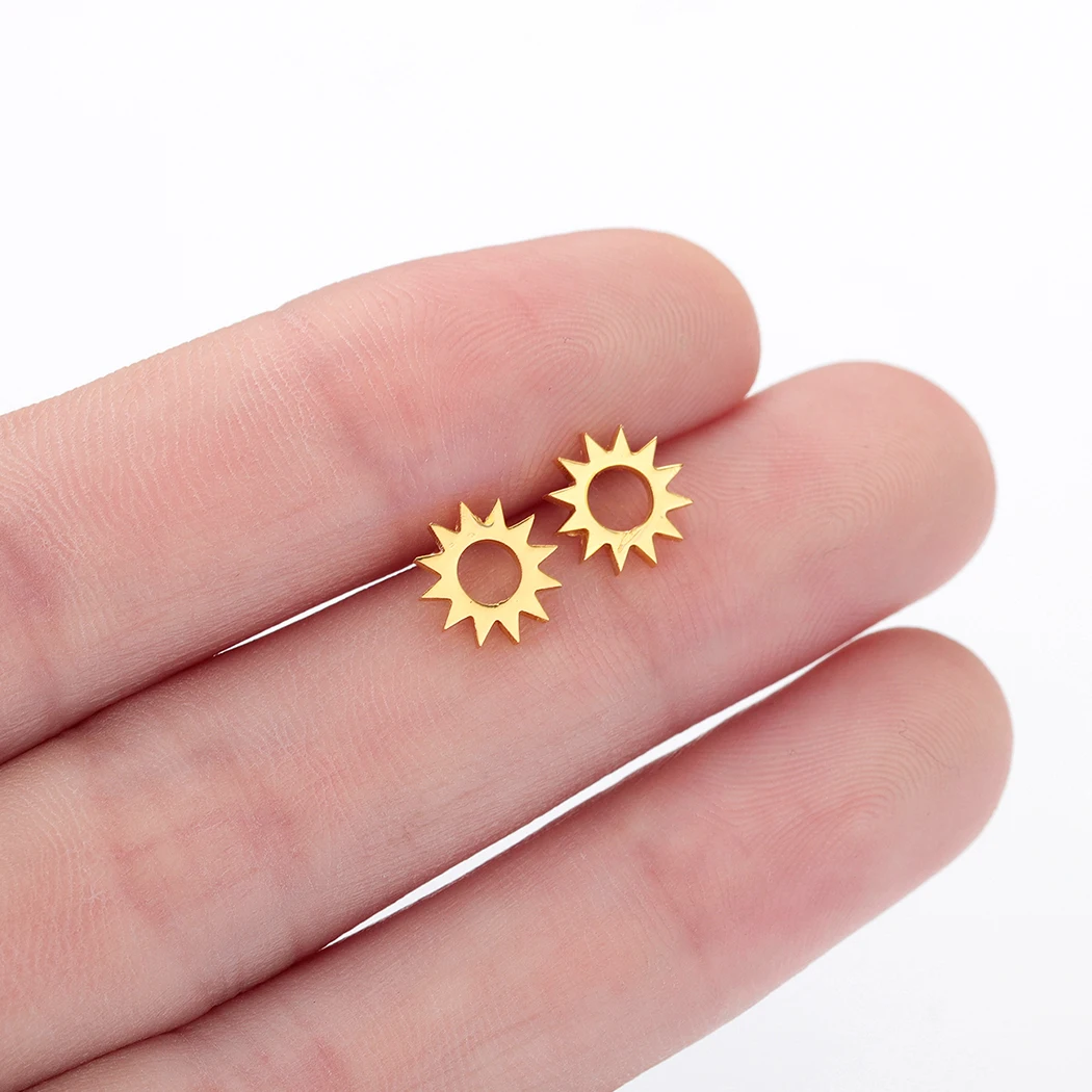 

Chandler Tiny Small Stainless Steel Sun Earring For Women Hollow Out Tiny Small Metal High Quality Wholesale Drop Shipping