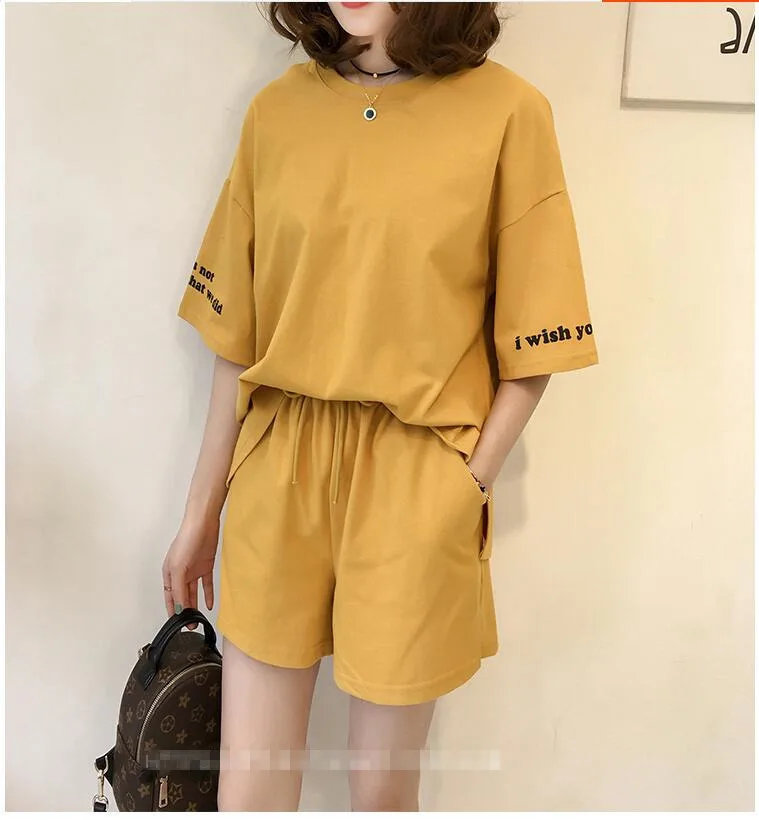 

2019 Casual Set Summer Women Suits Loose Half Sleeve Print T Shirt +Shorts Girl Sets 2 Pieces Clothing Suit Large Size M-3XL