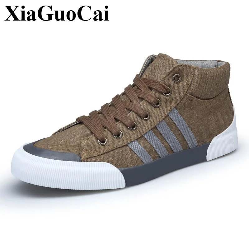 New High Top Canvas Shoes Men Sneakers Solid Retro Style Classic Round