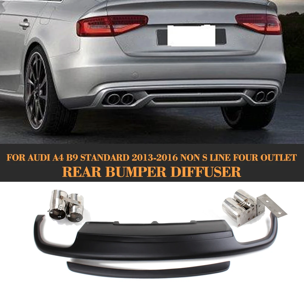 

Rear Bumper Diffuser Lip Spoiler With Exhaust for Audi A4 B9 Standard Sedan 4 Door Only 13-16 Non Sline S4 Black PU