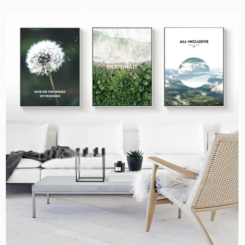

HAOCHU Nordic Poster Landscape Canvas Art Print Painting Dandelion Beach Nature Scenery Forest Fog Plant Personality Home Decor