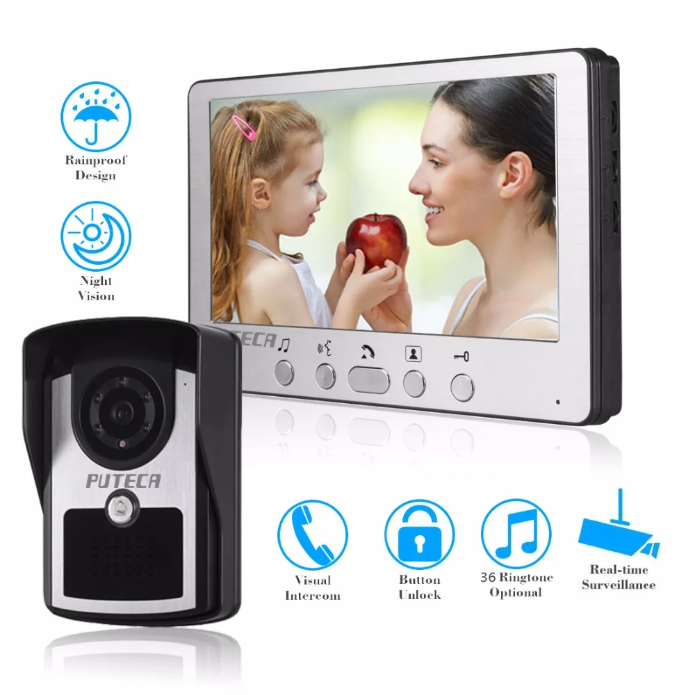 

GB local dispatch Intercom System Wired 7" Color Video Door Phone intercom System HD Camera Night Vision Doorbell Home Security