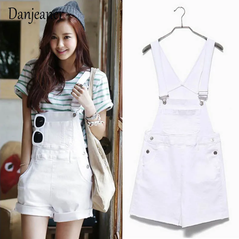 

Danjeaner Short Denim Jumpsuit Romper Women Summer Overalls Casual Jeans Short Playsuits Distressed Details Slim Dungarees Femme