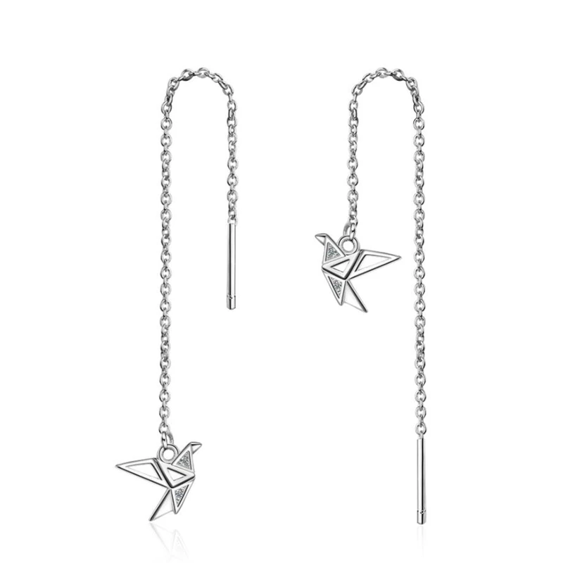

Sole Memory Long Tassel Bird Paper Crane Literary Fresh Sweet 925 Sterling Silver Fashion Female Stud Earrings SEA599