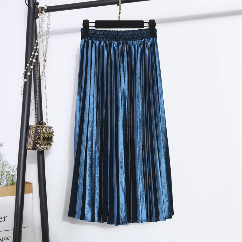 PEONFLY Women's Skirt New Summer Long Skirt Fashion Color All-match Slim Pleated Skirt free shipping Pleated Skirt One Size - Цвет: peacock