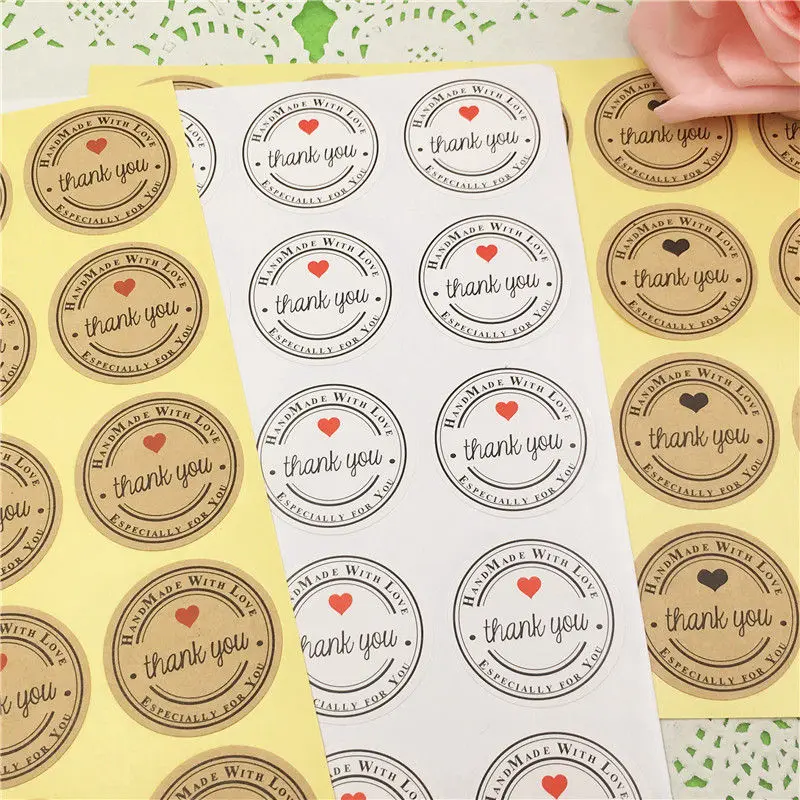 100 шт./лот DIY красное сердце спасибо круглый самоклеющийся бумажный стикер для