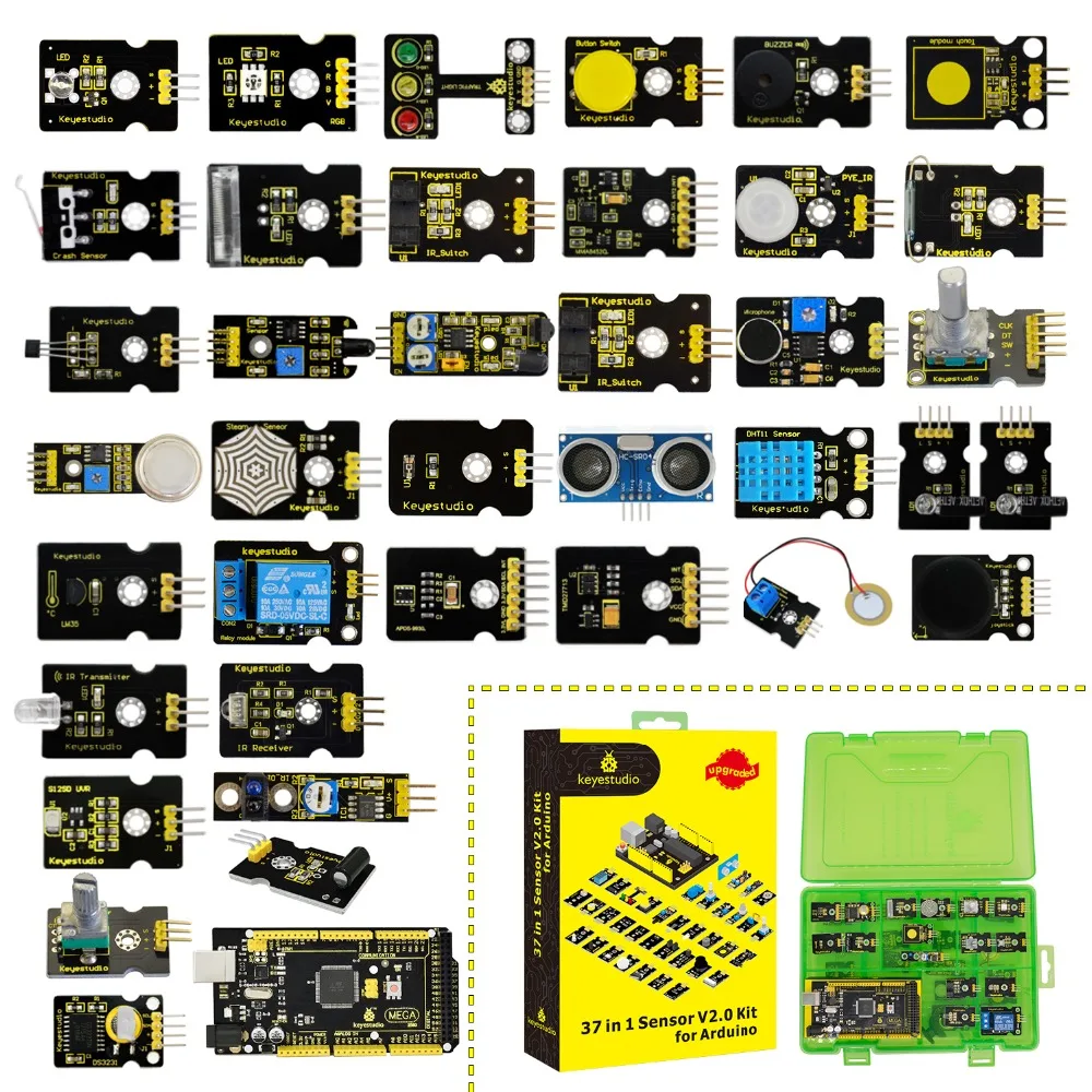 

2019 NEW!Keyestudio New Sensor Starter Kit V2.0 37 in 1 Box With (Mega 2560 Board) for Arduino Kit