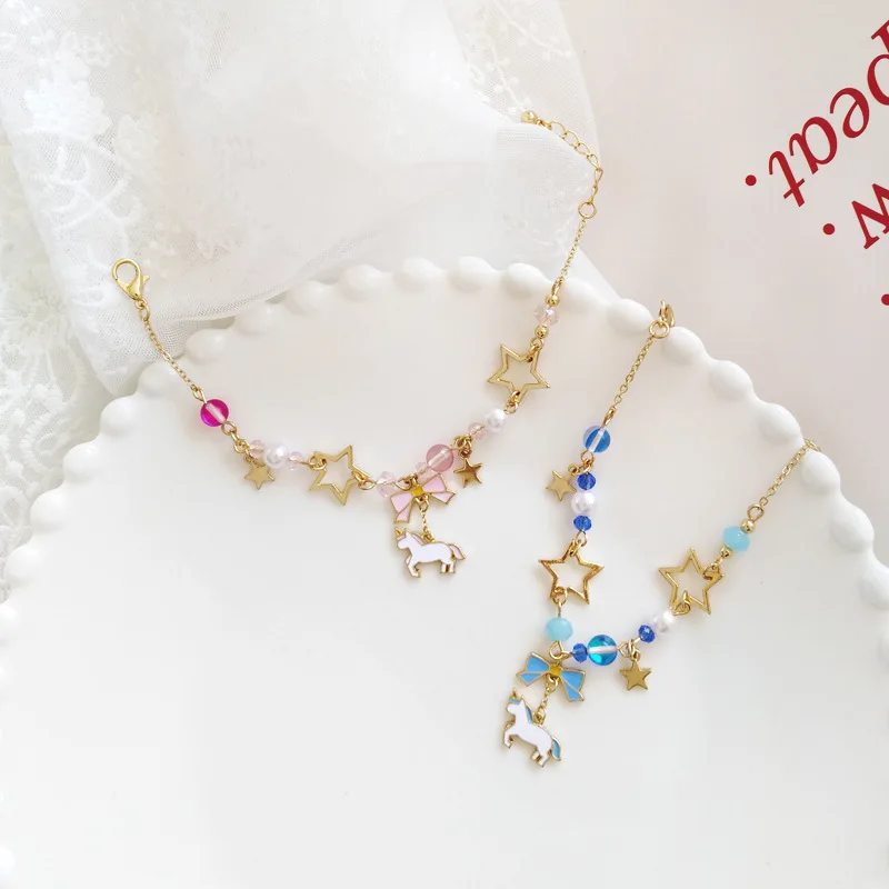 Japan Unicorn Bowknot With Beads Moon Star Crystal Bracelet -Unicorn Fashion HTB1iVk XvfsK1RjSszgq6yXzpXaD