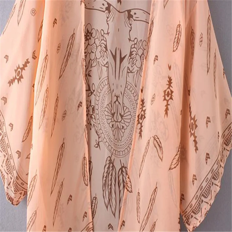 Women Spring Summer Sexy Boho Floral Printed Chiffon Loose Female Shawl Kimono Cardigan Tops Cover up Blouse #4M21 (6)