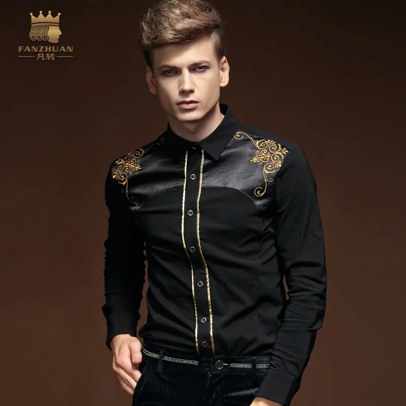 

Free Shipping New male long sleeved shirt men's fashion casual simple embroidery stitching Cotton Mens slim shirt 14289 on sale