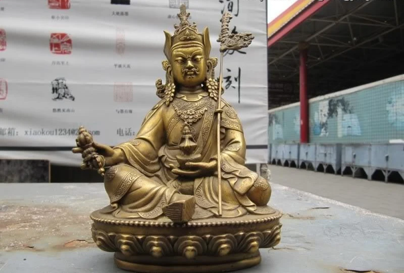 

Tibet Buddhism Temple Brass Copper lotus flower Monk Padmasambhava Buddha statue