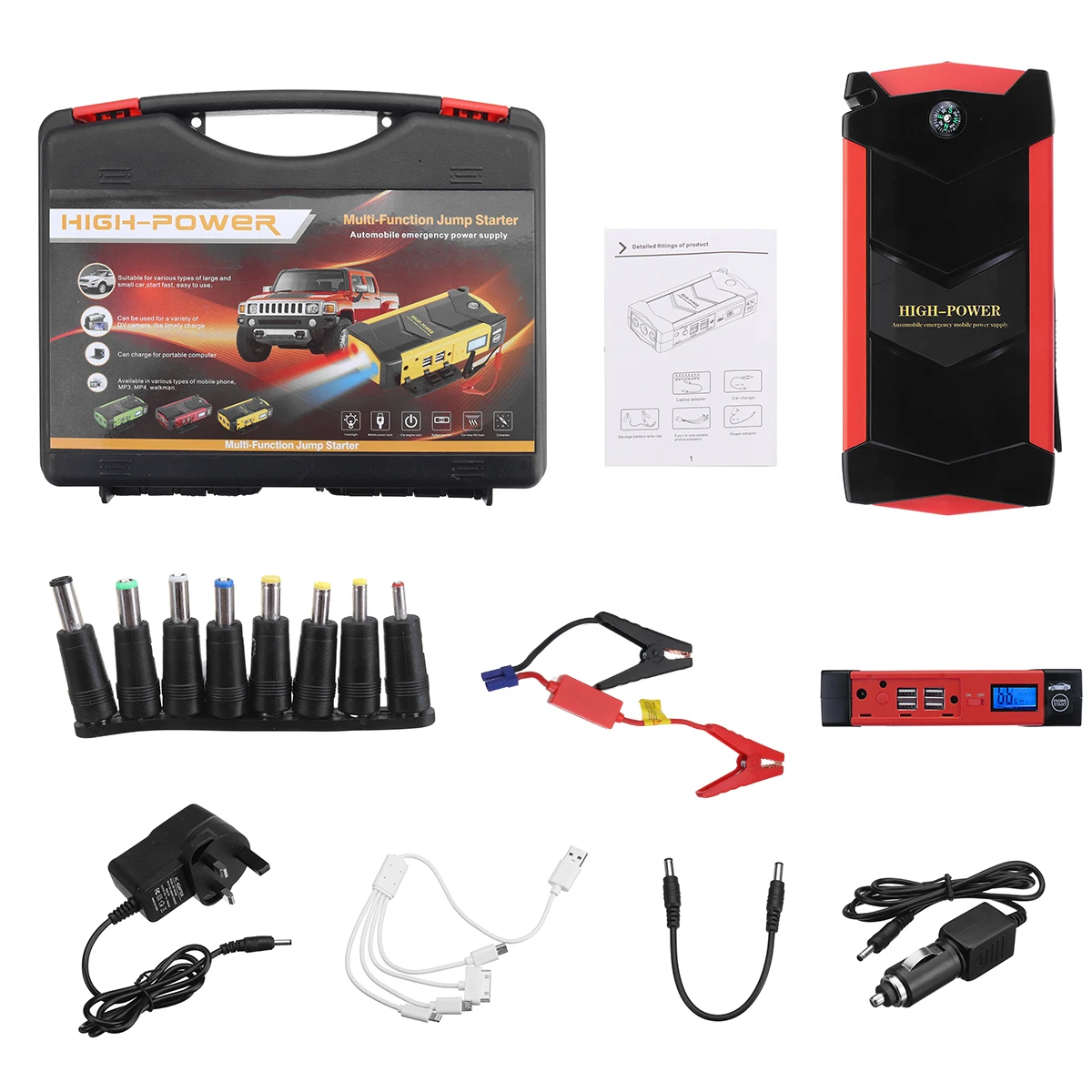 

4 USB 12V 82800mAh Portable LED Emergency Car Battery Jump Starter Multifunction Power Bank Tool Kit For Auto Starting Device