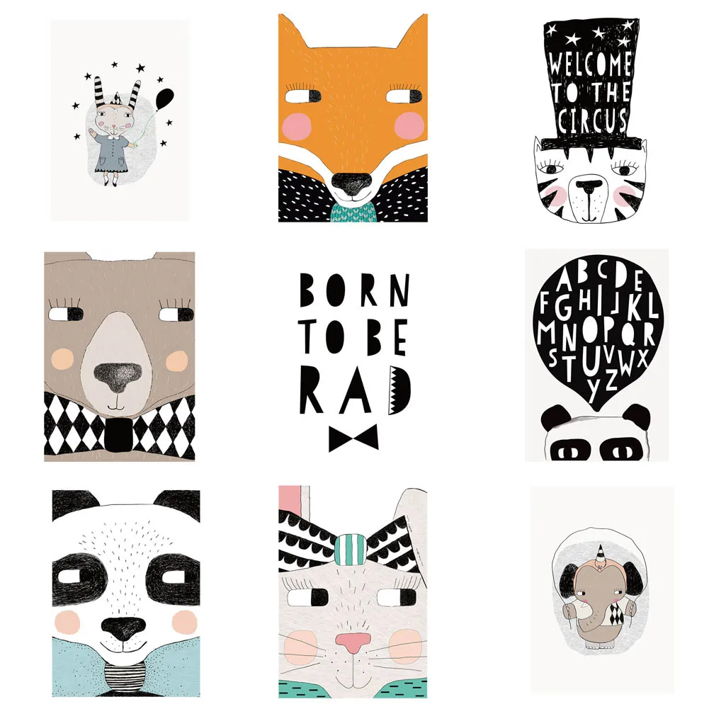 New Simple Cute Cartoon Animal Canvas Painting Art Print Poster Picture