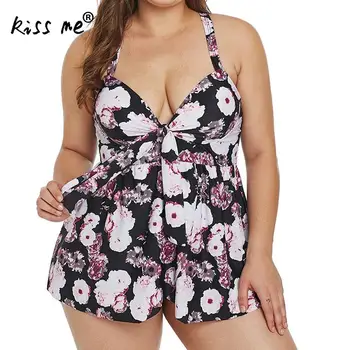 

Sexy Tankini Floral Printed Plus Size Swimsuit For Women Tiw Bow Front Push Up 2019 Bathing Suit Beach Wear Swim Suit For Women