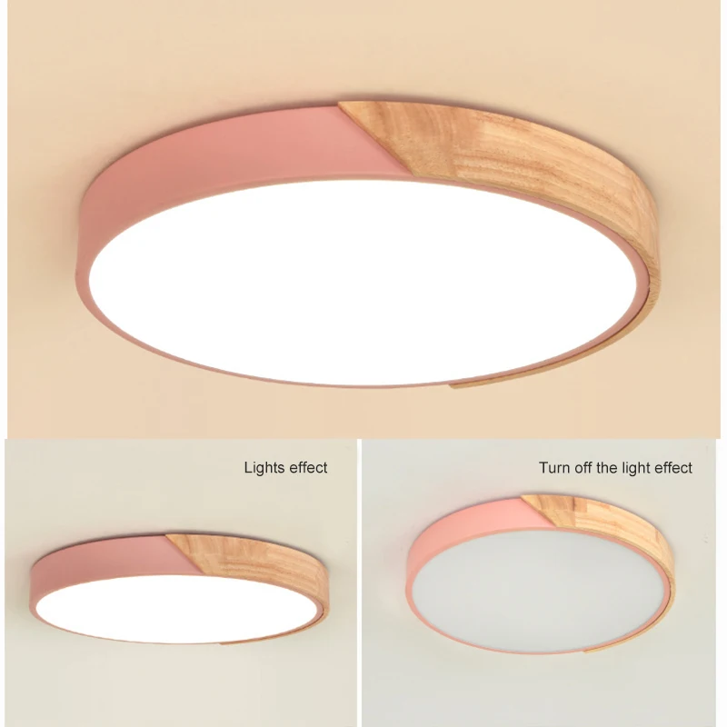 

Nordic Round LED Ceiling Light Wood Macaron Ceiling Light for Bedroom Dining Room YU-Home