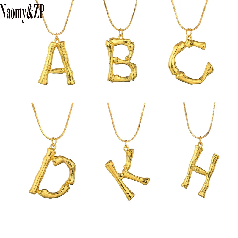 

Naomy&ZP 2018 new luxury metal letter Pendant necklace Wedding Gold Color ethnic fashion alphabet necklace Jewelry Wholesale
