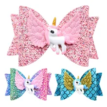 Новинка Единорог Крыло аксессуары для волос девочек дети принцесса блеск заколки с бантами для волос шпильки ручной работы милый детский головной убор