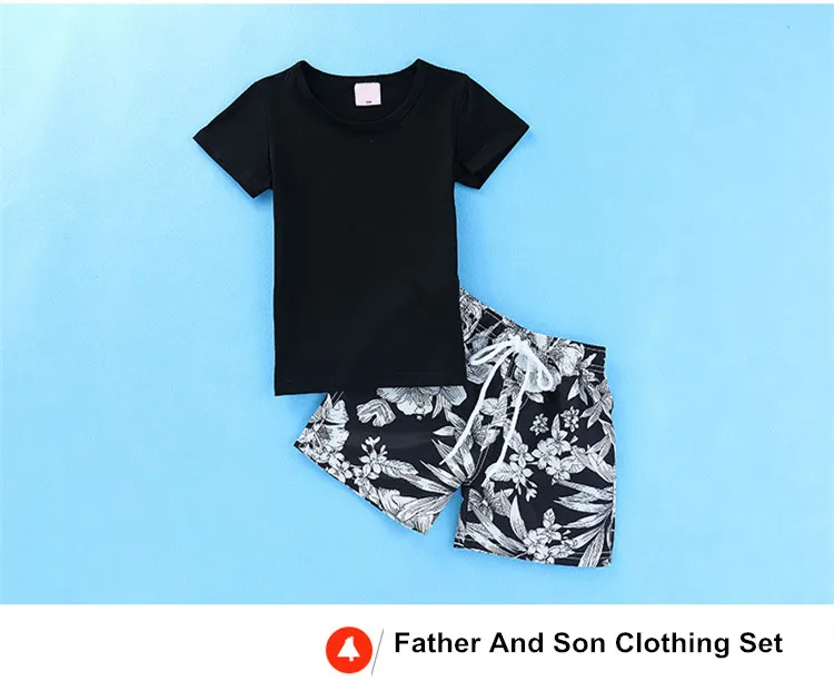 Family matching outfits T shirt father and son short pants mother and daughter loose pants set 18