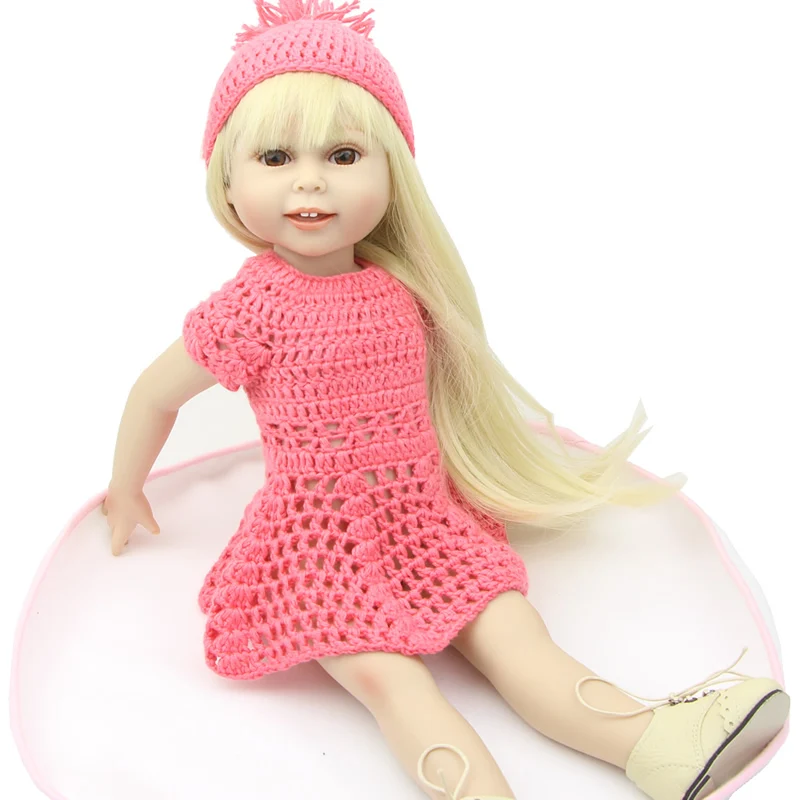 

18 inch Handmade Full Vinyl American Girl Fashion Reborn Toys Chilldren Birthday Gift Valentine's Day Dolls Blond