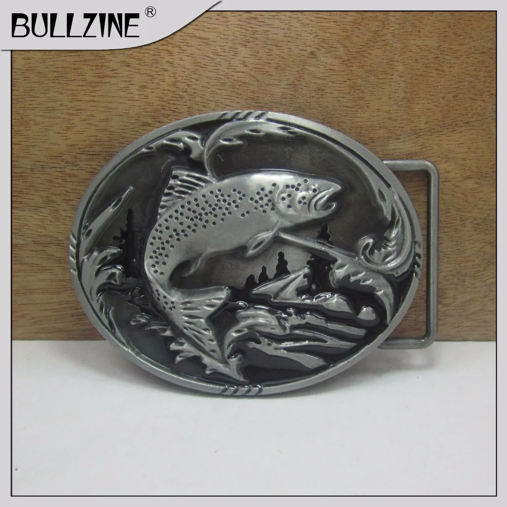 The Bullzine Fishing belt buckle with pewter finish FP 03265 with