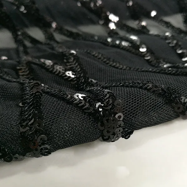 Новая эластичная Пряжа вышивка блесток ткань черный элегантный вечернее платье Sub кружево ткань Базен Riche Getzner Telas Por Metros