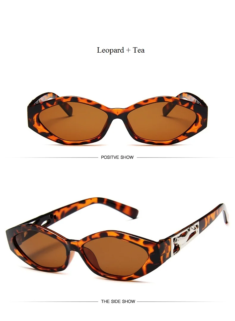 New Sunglasses Fashion Brand Ladies Sun Glasses Small Frame Cat Eye Cool White 3D Leopard Frame Black Yellow Blue Lens