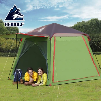 

Hewolf 5-8 Persons Camping Tent Double Layer Big Space Breathable Sunscreen Rainproof Windproof Outdoor Tent With Top Cover