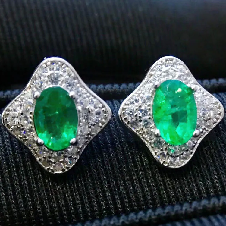 Emerald stud earring Free shipping 925 sterling silver Natural real ...