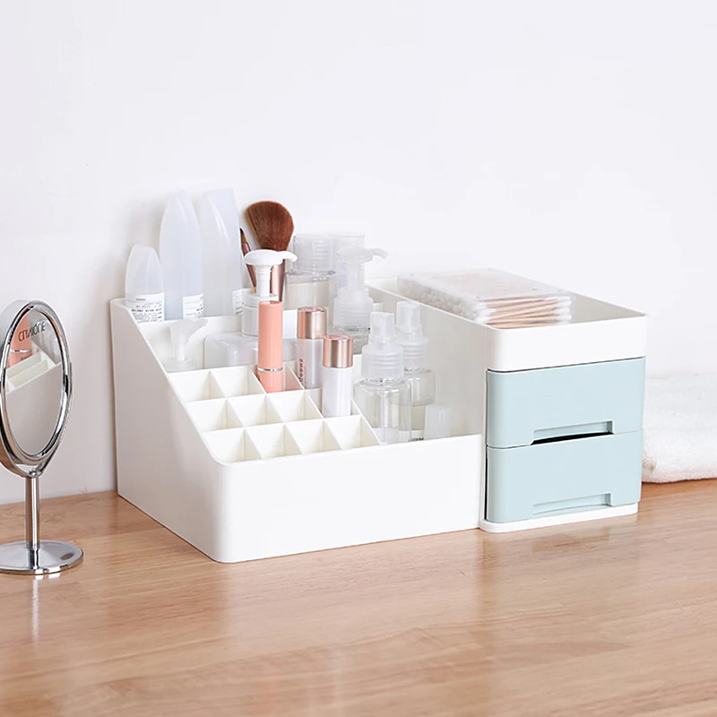  Plastic Makeup Organizer Cosmetics Jewelry Necklace Box Nail Polish Storage Container Bathroom Draw