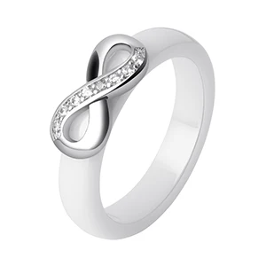 925 Elegant Rings Women 4mm Black White Ceramic Ring India Stone Crystal Infinity Comfort Wedding Rings Engagement Brand Jewelry - Main Stone Color: White Rings