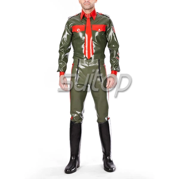 Мужская латексная Униформа Топ латексный армейский мужской пиджак рубашка