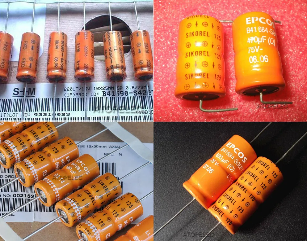 

4pcs EPCOS SIKOREL 125 LL Axial Electrolytic Capacitors Hi-Fi Audio 125 Deg.C 220uF/470uF/680uF 16V/40V/75V