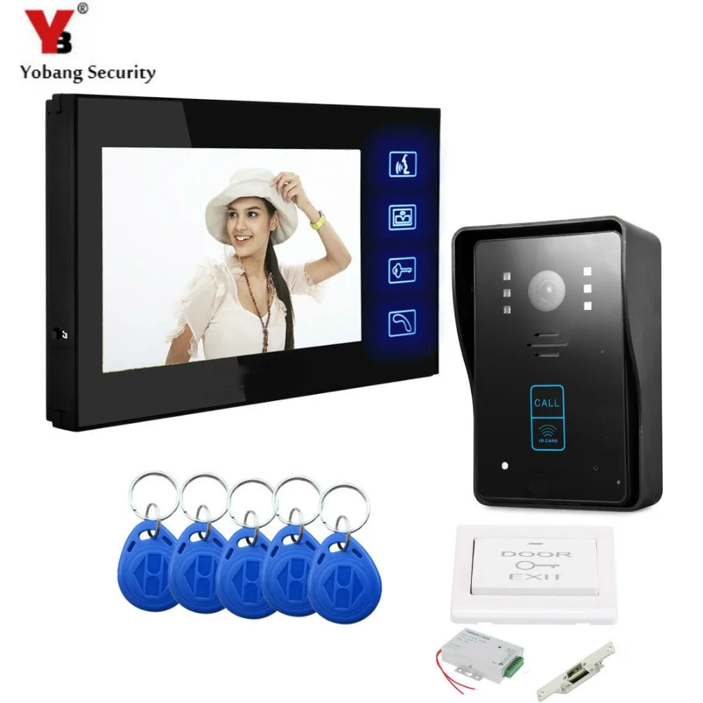 

YobangSecurity 7 Inch Video Door Phone Doorbell Video Entry Intercom System Kit 1 Monitor 1 Camera With RFID Keyfob Door Lock