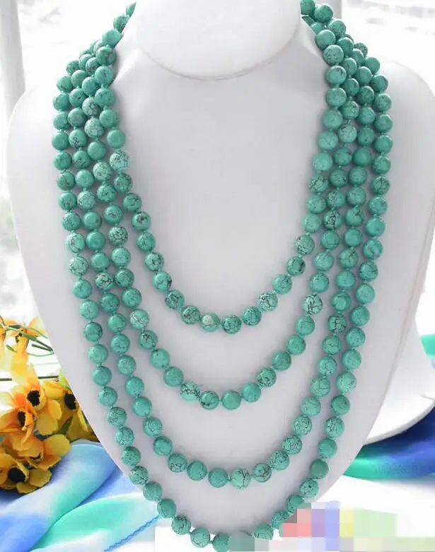 

song voge gem nanJ2276 ROUND blue turquoise BEAD NECKLACE