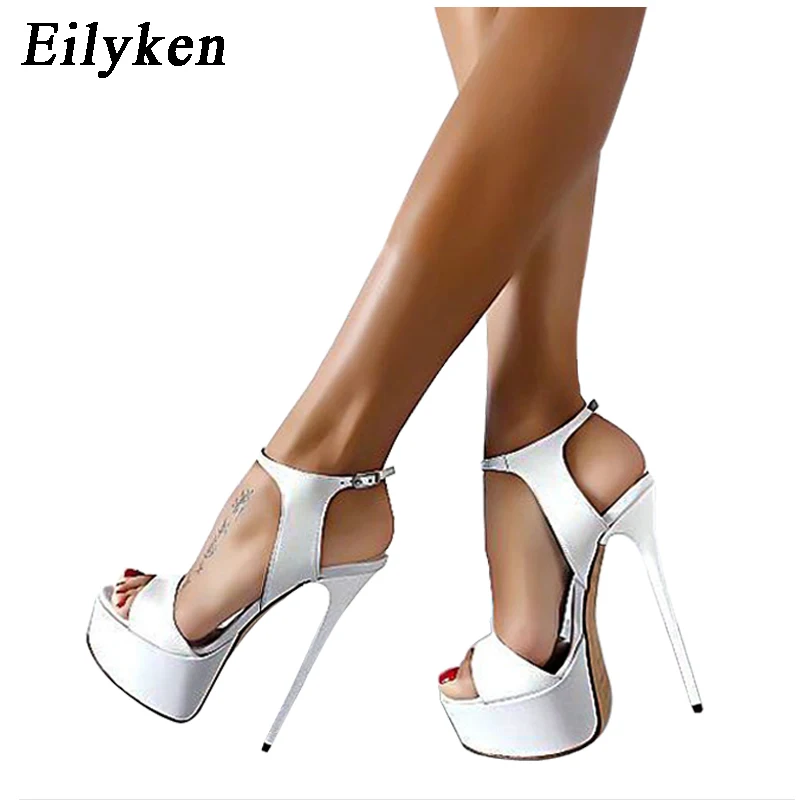 Eilyken/женские сандалии-гладиаторы; вечерние туфли-лодочки из лакированной кожи с ремешком на щиколотке на очень высоком каблуке 16 см
