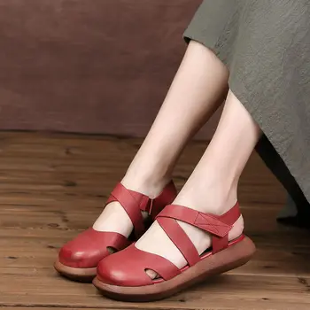 

Women Genuine Leather Thick Platform Retro Gladiator Sandals Summer Comfy Wedge Sandals