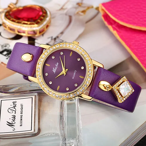 Роскошные женские часы благородные изысканные женские водонепроницаемые наручные часы Женское платье модные часы миниатюрные montre femme - Цвет: purple