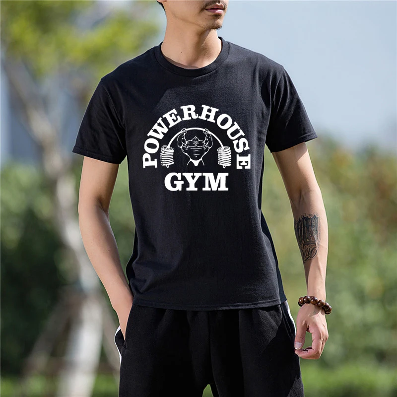 

Summer Men Clothes Fashion Tshirt Powerhouse Bodybuilding And Fitness Print Cotton Funny T Shirt Men