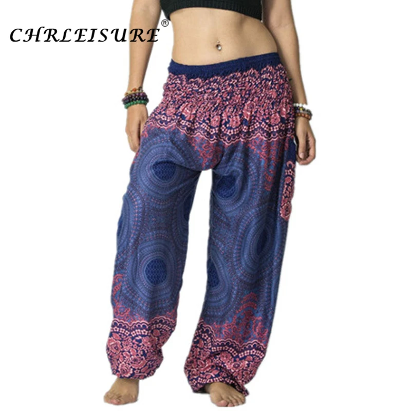 CHRLEISURE Summer Beach Harem Pants Women Casual High Waist Floral
